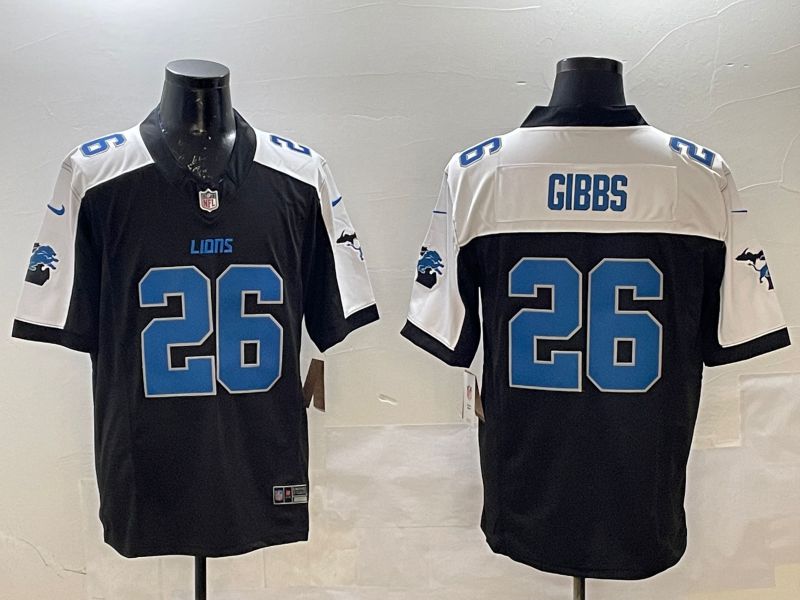 Men Detroit Lions 26 Gibbs Black Thanksgiving three generations 2025 Nike Limited NFL Jersey style 1
